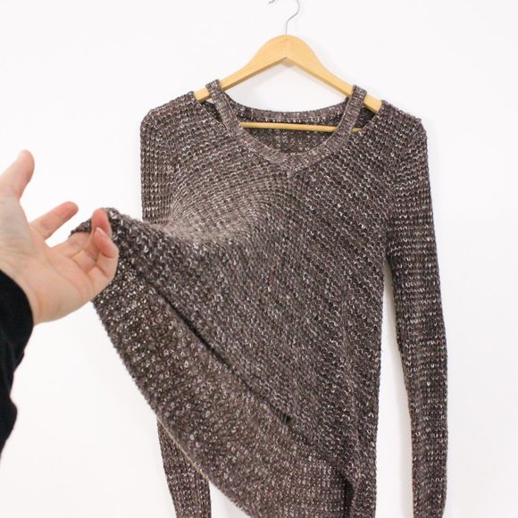 *American Eagle Outfitters V Neck Brown Knitted Sweater - Picture 3 of 6